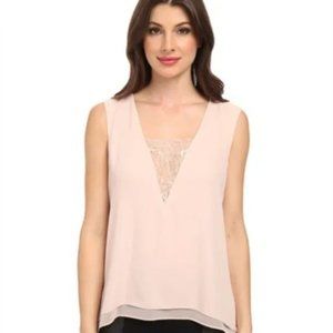 BCBGMaxAzria Light Peach Pink Mishelle Lace Insert V-Neck Chiffon Tank size XS